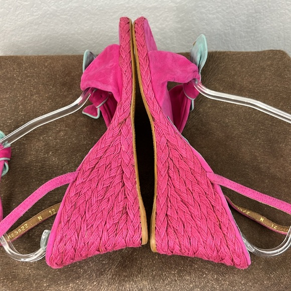 Stuart Weitzman Pink Espadrilles Suede Bow Wedge Heels - Picture 5 of 11